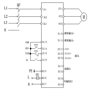 CMC-MX內(nèi)置旁路軟起動器基本接線原理圖、三角形內(nèi)接連接圖和典型應(yīng)用接線圖(圖1)